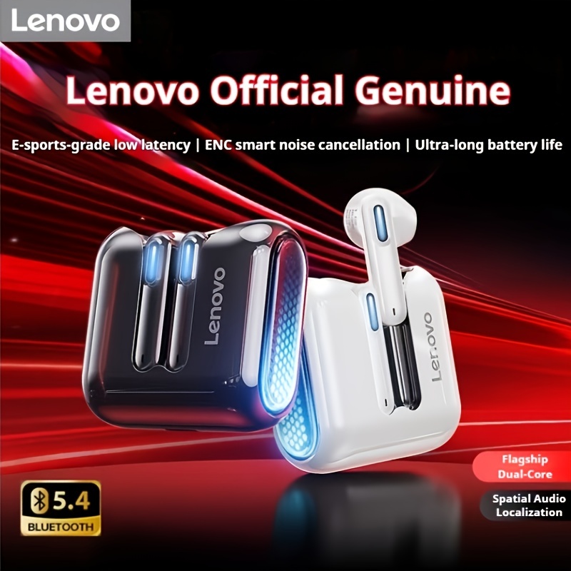 Fones de ouvido esportivos sem fio Lenovo RGB Gaming Bluetooth 5.4 TWS, com baixa latência, cancelamento de ruído, som