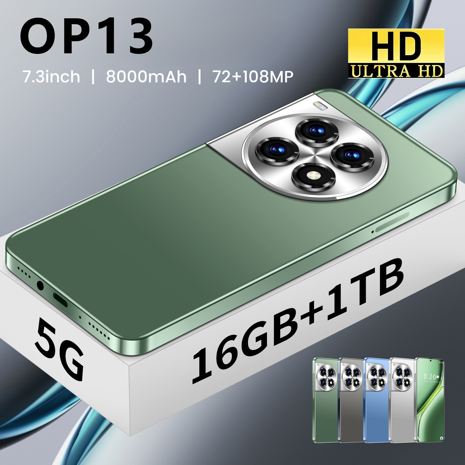 Smartphone 5G com tela grande, Dual SIM, reconhecimento facial e Android