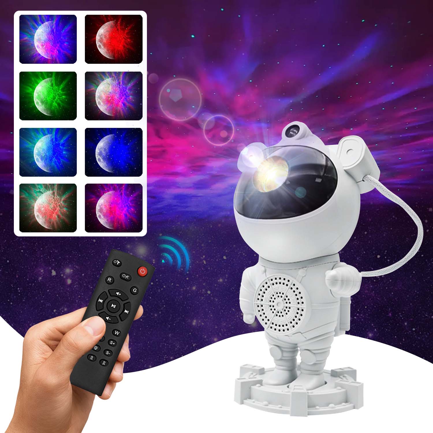 Projetor de Galáxia Astronauta, Luminária Noturna com Projetor de Estrelas e Temporizador, Controle Remoto para Quarto e