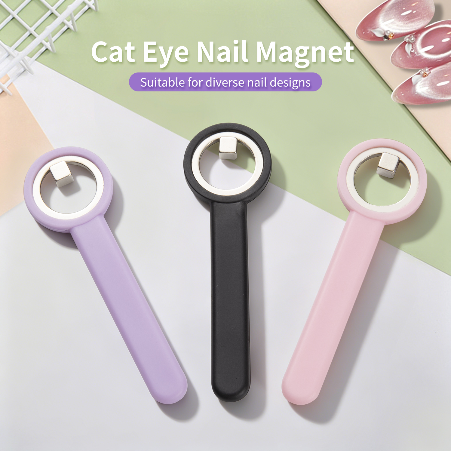3 peças ímã de arte de unha olho de gato vazado, ímã circular poderoso para criar efeito olho de gato buraco negro,