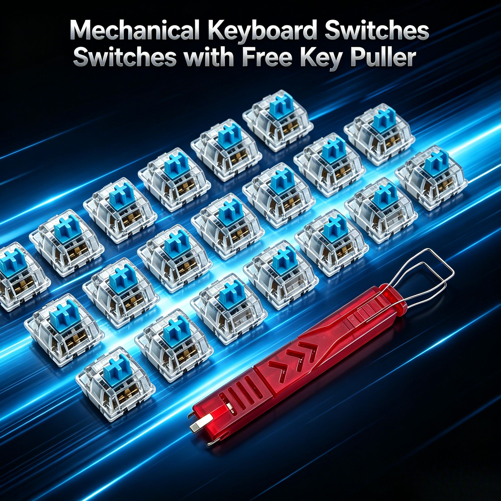 Interruptores de Teclado Mecânico Azul Clicky com 3 Pinos Estilo MX, com Ferramenta de Extrator de Chave e Interruptor 2