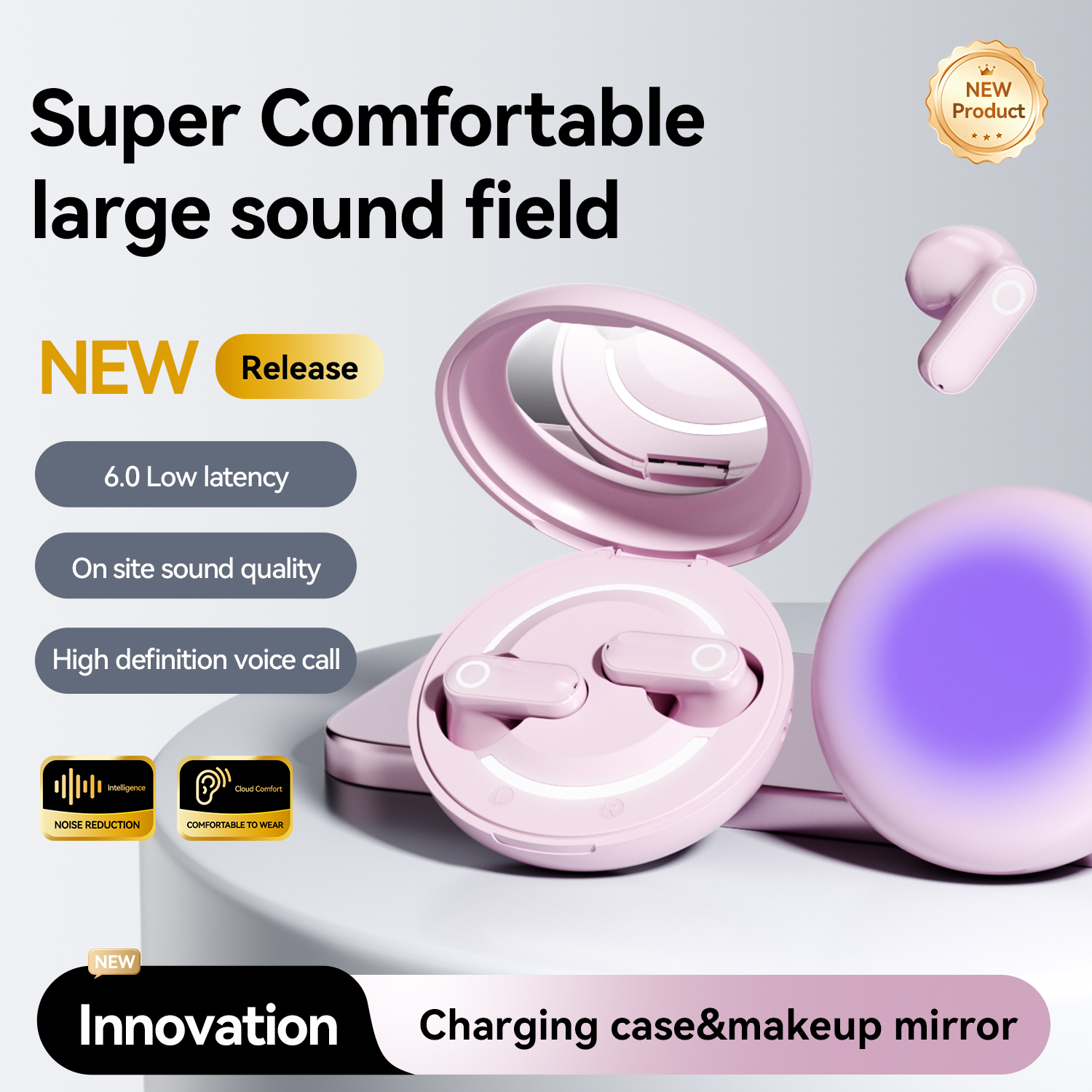 SPRISE M162 Fones de Ouvido Bluetooth Sem Fio com Redução de Ruído, Fones de Ouvido para Jogos com Controle Touch e