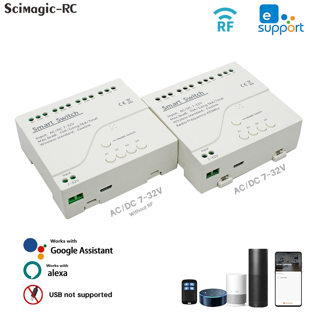 Interruptor sem fio 4CH, módulo WiFi, aplicativo EWeLink, controle remoto, automação residencial inteligente DIY, relé 4