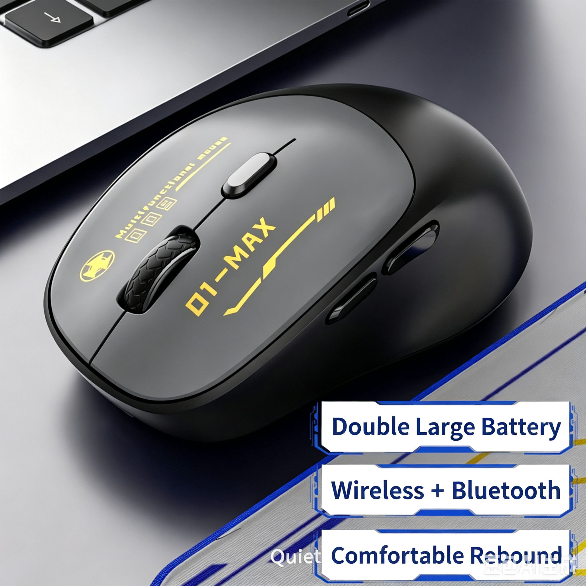 Mouse Wireless (Bluetooth e 2.4G) Recarregável Silencioso USB-A & Bluetooth Mouse com 6 Botões, Compatibilidade Ampla