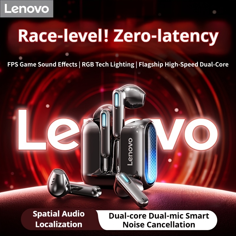 Fones de Ouvido Bluetooth para Jogos Lenovo RGB, sem Fio, 5.4 TWS, Latência Baixa, HiFi Estéreo, Cancelamento de Ruído,