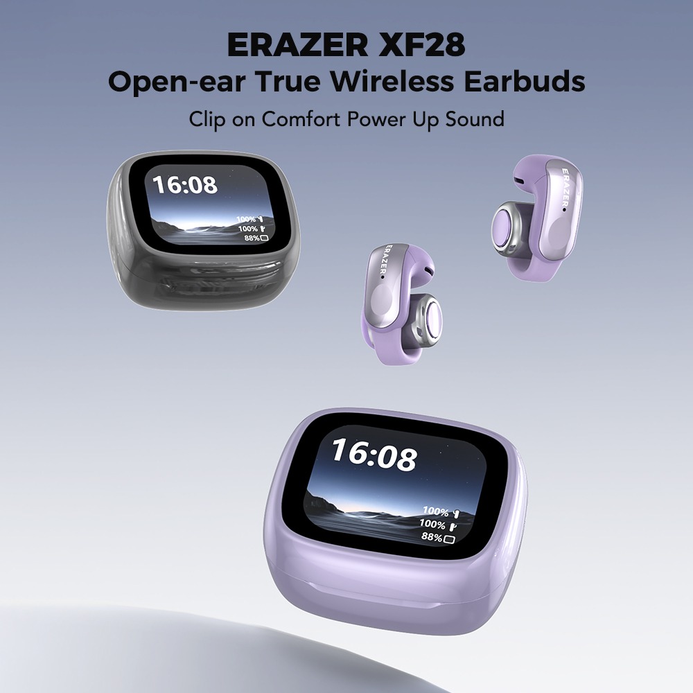 ERAZER XF28 Fones De Ouvido Sem Fio Bluetooth À Prova D'água Com Cancelamento De Ruído HiFi Bass TWS Tela Clip-On AI Tra — imagem 2 de 2