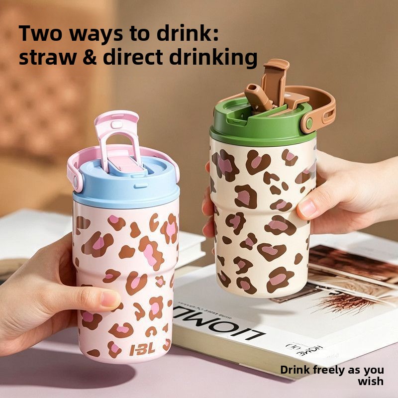 Copo térmico 316 de aço inoxidável para meninas, estiloso copo de café com canudo, portátil com alça, copo de água