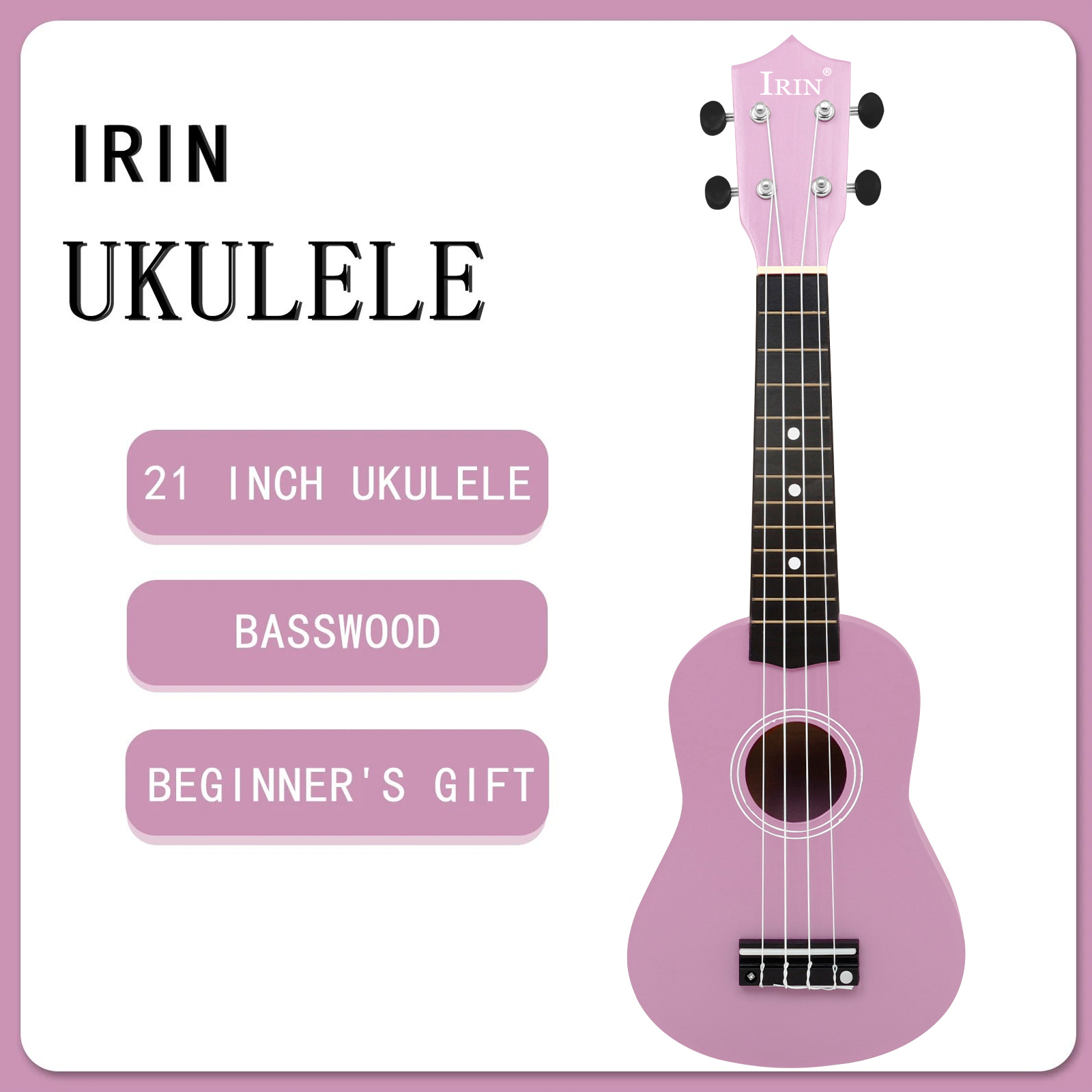 IRIN Ukulele 21 polegadas com 4 cordas, Violão Havaiano Rosa Mini Guitarra de Basswood, Instrumento de Cordas para