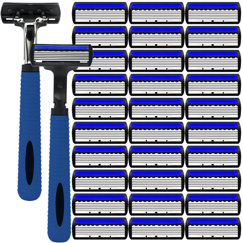 Conjunto de barbeador manual masculino e feminino, lâmina de 6 camadas, material seguro e à prova de ferrugem, material