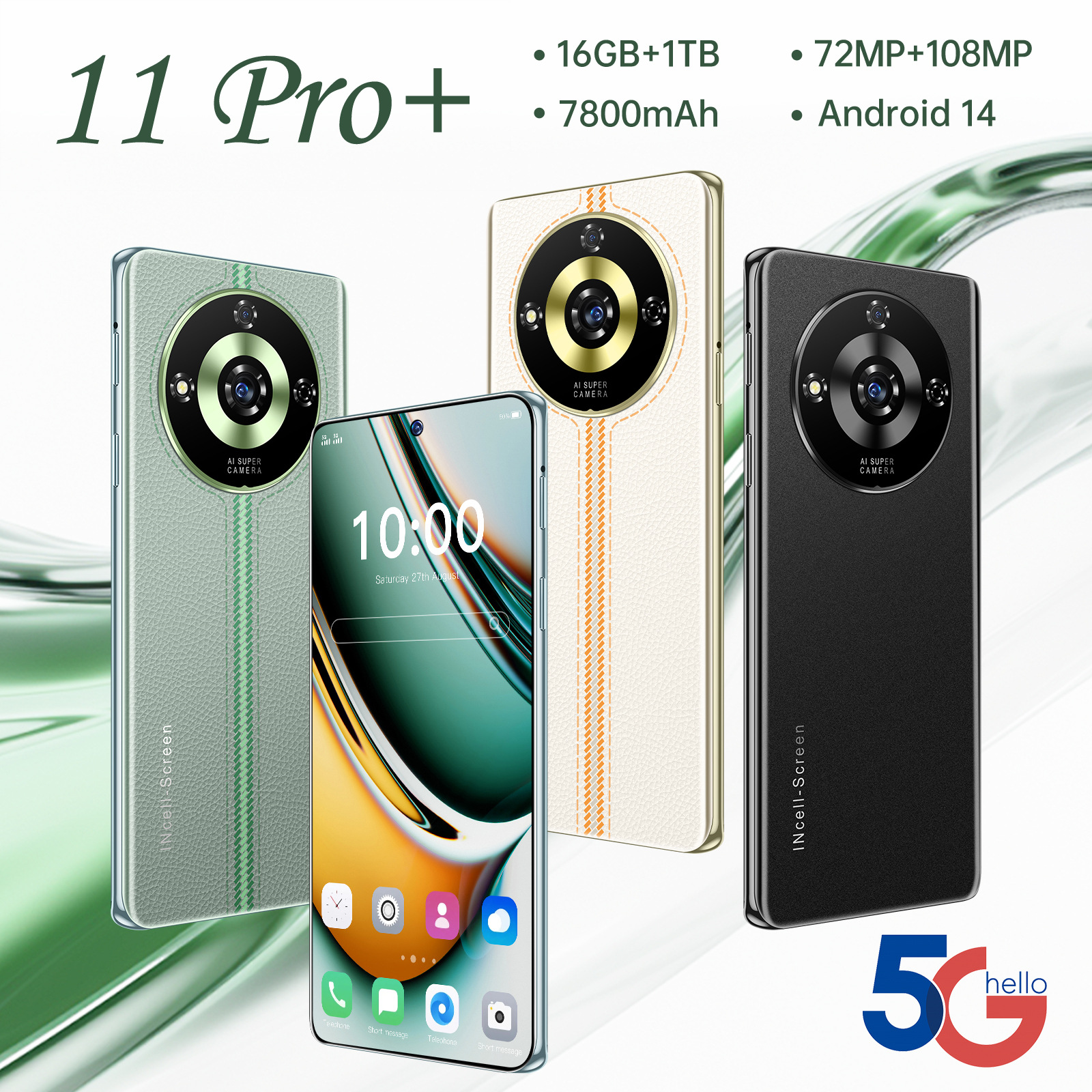 Smartphone Android 11 Pro + 4G-Tela Grande De 7.6 Polegadas , Octa-Core , 64 Gb De ROM , Design De Textura De Couro Prem