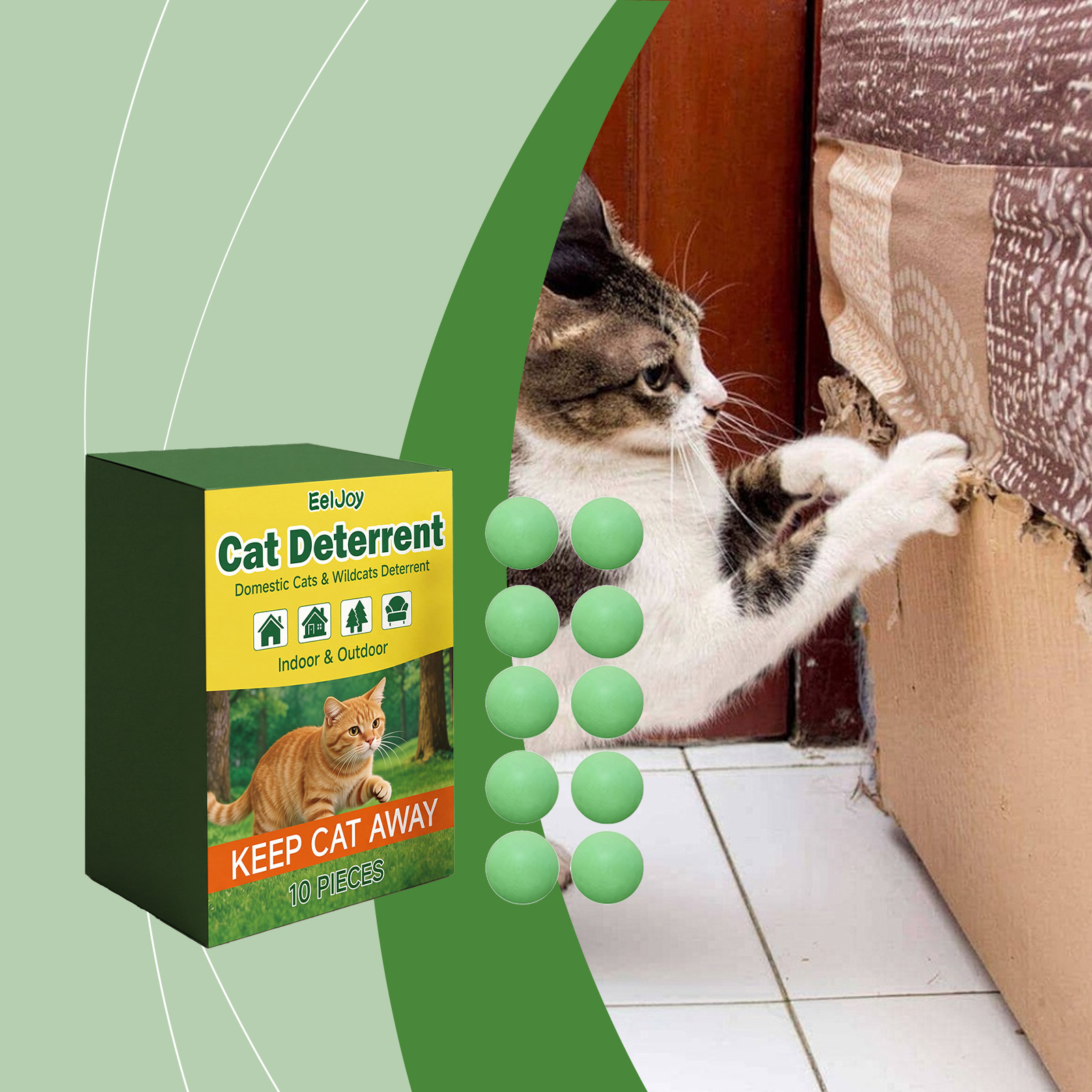 Pellets repelentes de gato 10 unidades + saco de malha – Proteção externa sem odor, segura para solo, barreira para