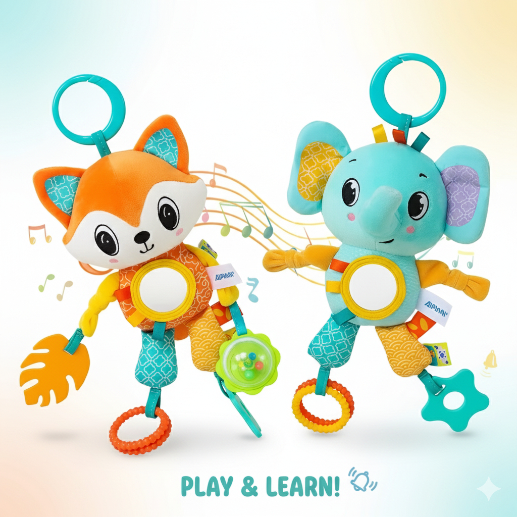 Brinquedo De Pelúcia Com Chocalho , Dentição , Brinquedos Sensoriais Para Bebês Elefante/Fox