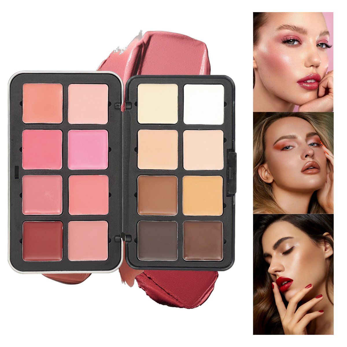 Paleta de Maquiagem 16 Cores Creme, Contorno, Blush, Corretivo e Iluminador Tudo-em-Um, Kit Multiuso para Maquiagem