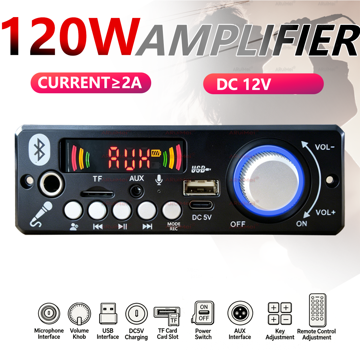 Placa Amplificadora Bluetooth, Amplificador de Carro 4 Canais 120W 12V com Mini MP3 Player Bluetooth, Amplificador de