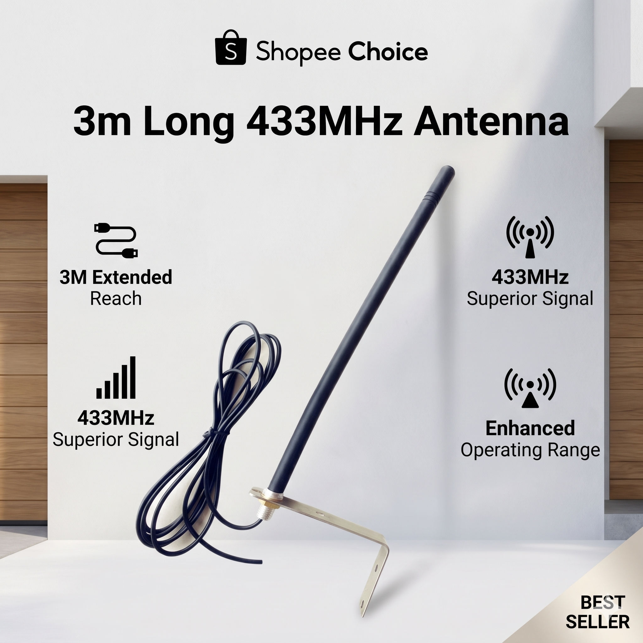 Antena de Controle Remoto para Porta de Garagem Universal 433,92MHz, Repetidor de Sinal de Rádio 433MHz com Antena de