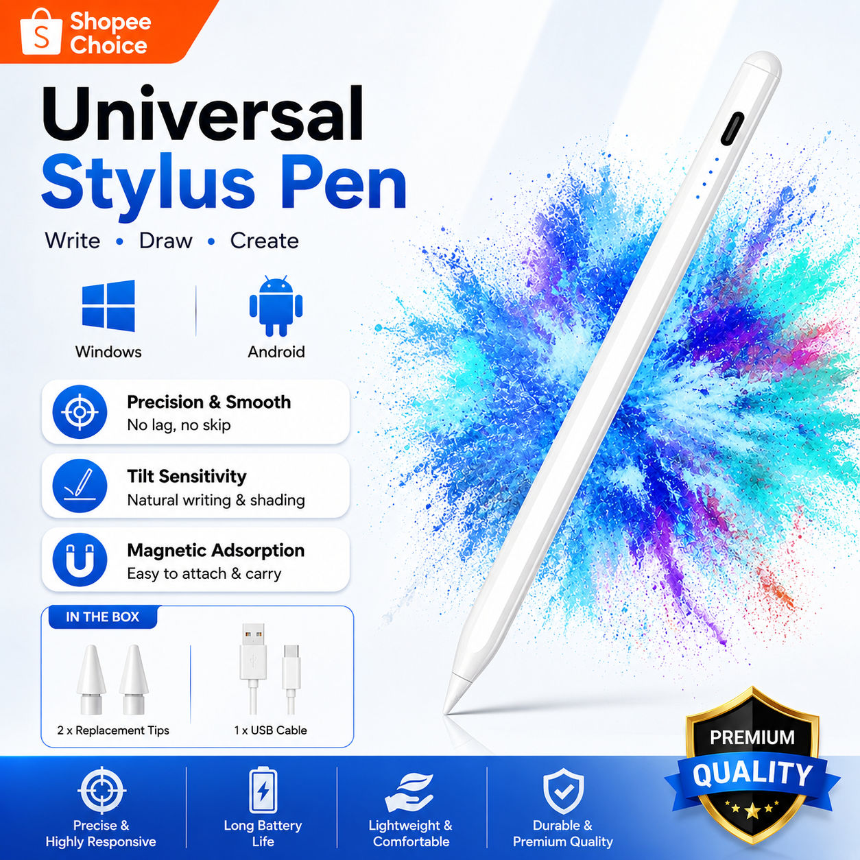 Caneta Stylus Universal Lápis De Tela De Toque Para Tablet Ferramenta De Desenho Ativo Celular Android iOS Windows iPad