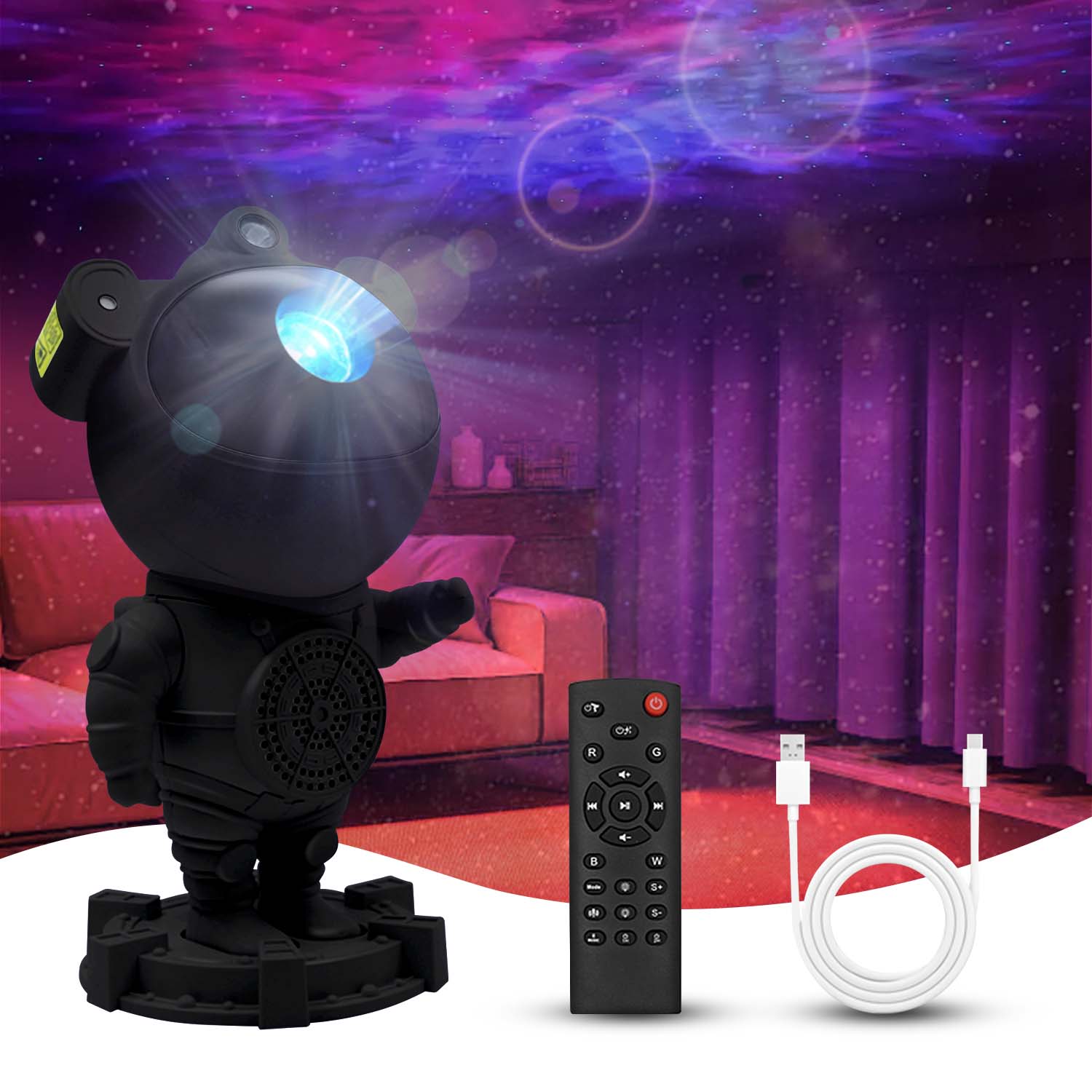 Projetor de Galáxia para Astronauta, Luz de Projetor de Estrelas, Luminária Noturna Infantil, Teto de Nebulosa em LED,