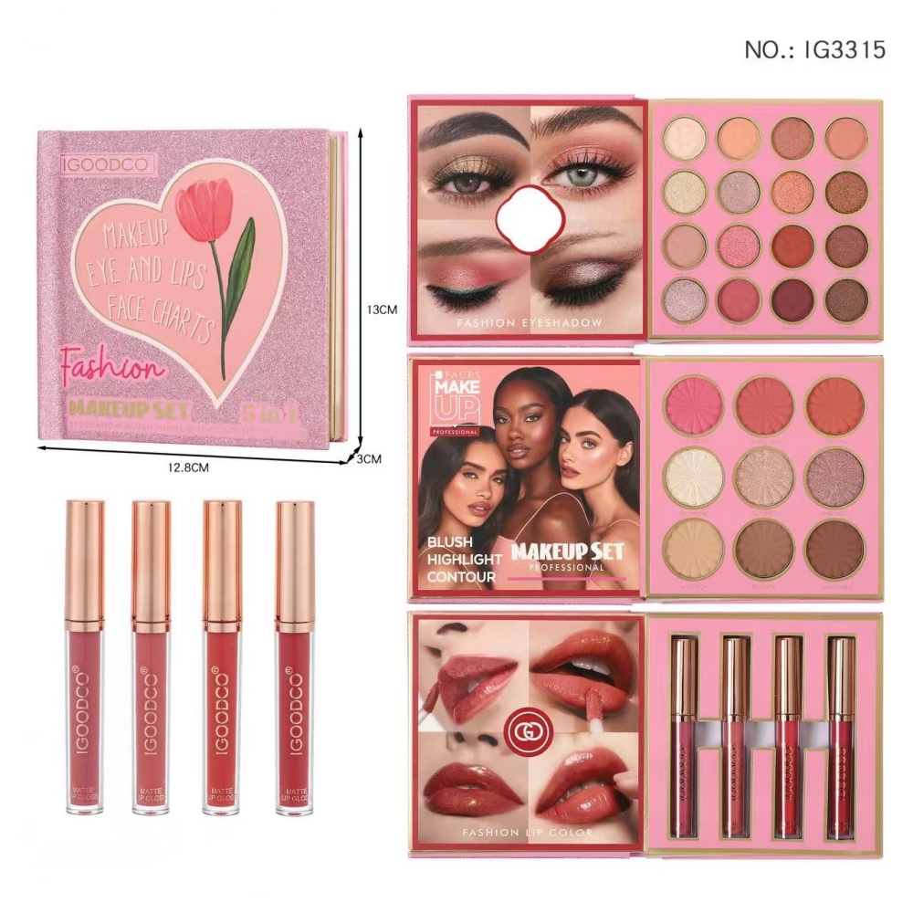 3 Páginas de Paleta de Maquiagem Beleza – 29 Tons para Olhos, Contorno, Brilho Labial, Bochechas e Glow, Rosto Completo