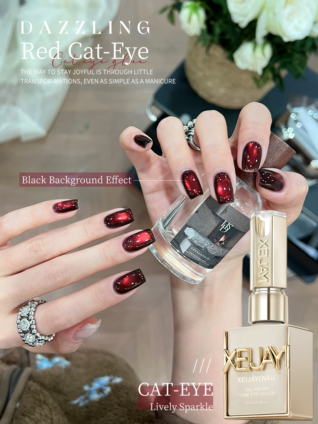 XEIJAYI 1 unidade 15ml esmalte gel olho de gato vermelho vinho, esmalte magnético olho de gato vermelho rubi super