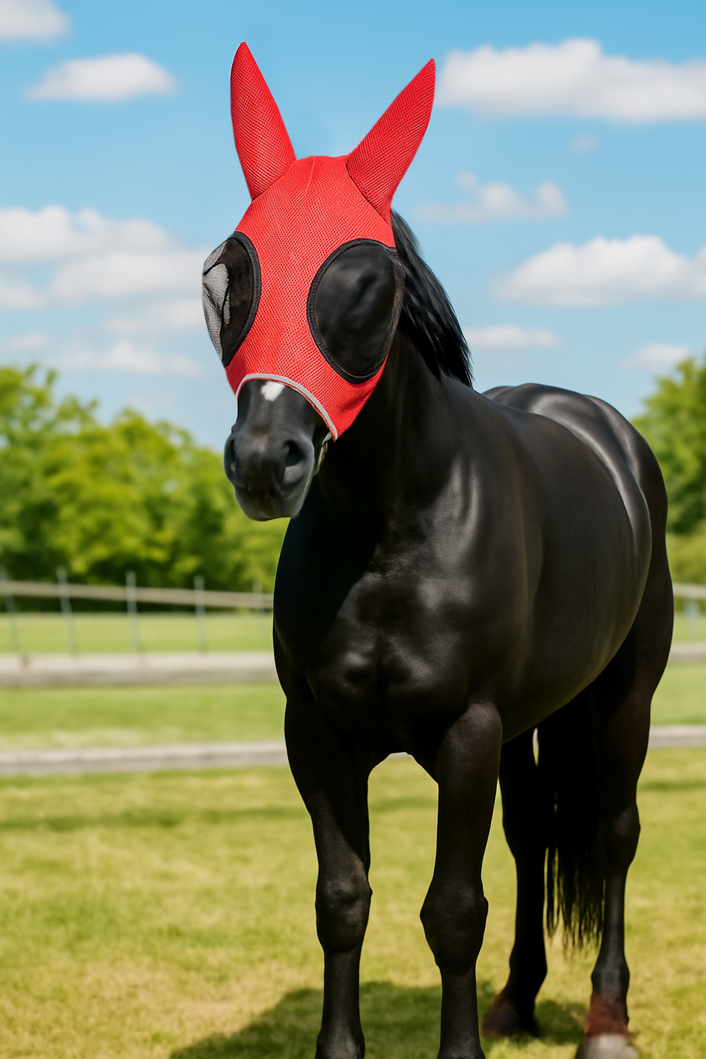 Máscara de cavalo ajustável de malha fina respirável com Velcro, proteção contra mosquitos e moscas