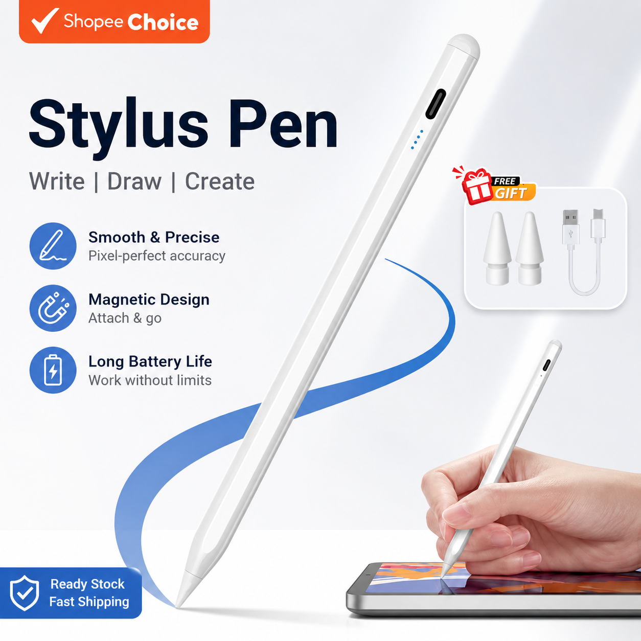 Caneta Universal Stylus com Palm Rejection para iOS e Android, compatível com iPad 2018+
