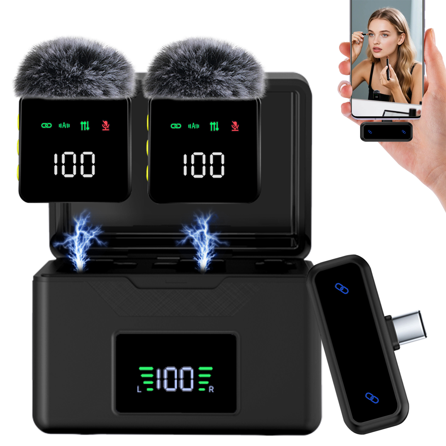 Microfone de lapela profissional sem fio, Plug & Play, com 3 modos de áudio para transmissões ao vivo, entrevistas,