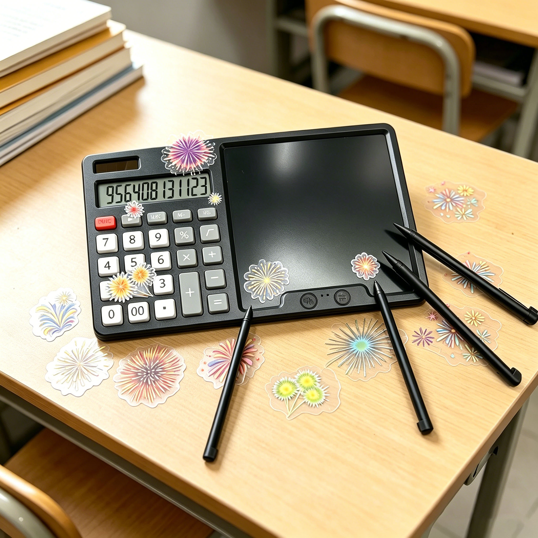 Calculadora Solar Com Bloco De Escrita , De Mesa De Energia Dupla De 12 Dígitos E Notas LCD Apagável Para Estudo De Escr