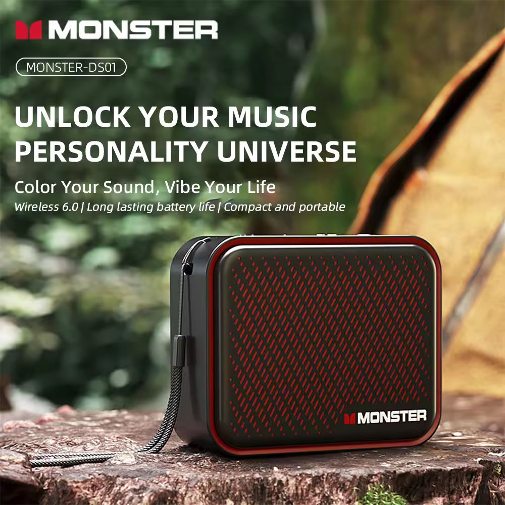 Monster DS01 Mini Caixa de Som Bluetooth, IP67 à prova d’água para uso externo, 6.0 subwoofer, graves potentes, bateria
