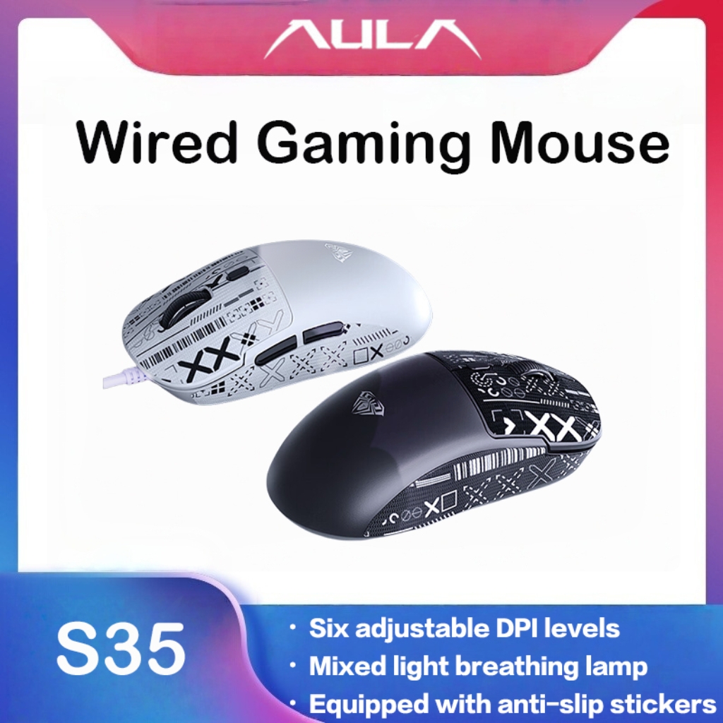 Aula S35 Mouse Gamer com Fio, Frequência de 1000Hz, Macro, Ergonômico e Programável para Esports