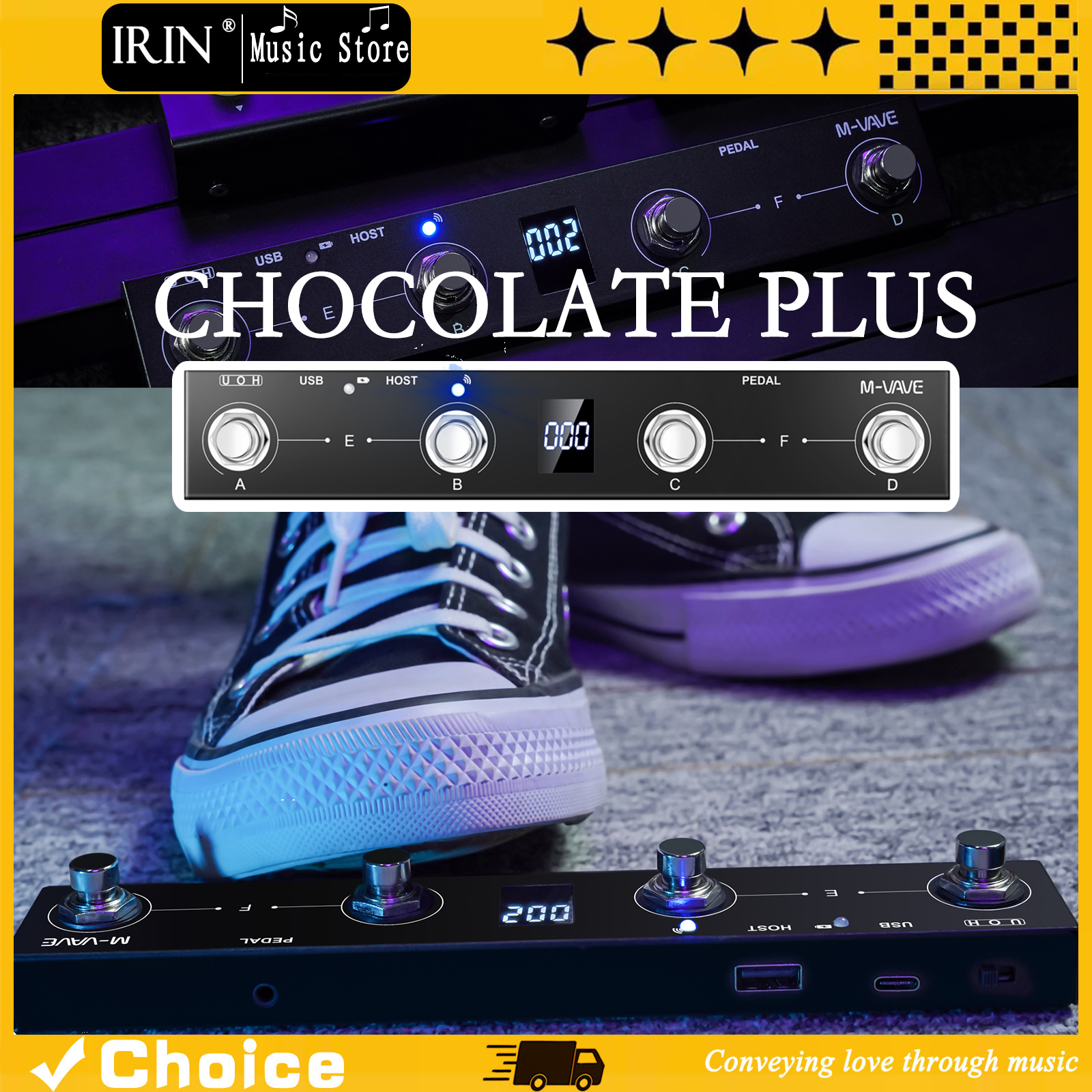 M-VAVE Chocolate Plus Teclado controlador MIDI sem fio 4 botões interruptor de pé suporta função de interface de