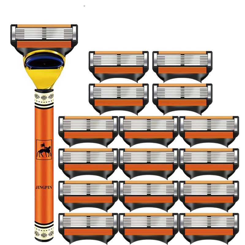 Conjunto de Barbeador de Seis Camadas com Lâmina de Aço Inoxidável Afiada, Cabeça de Barbear Substituível, Barbeador de