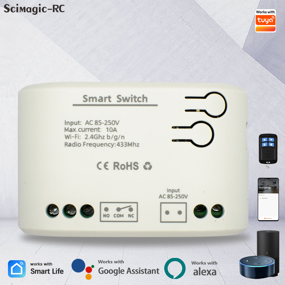 Módulo de Interruptor Wifi sem Fio para Controle Remoto Inteligente Tuya, Receptor RF 10A 85-250V 220V, Compatível com