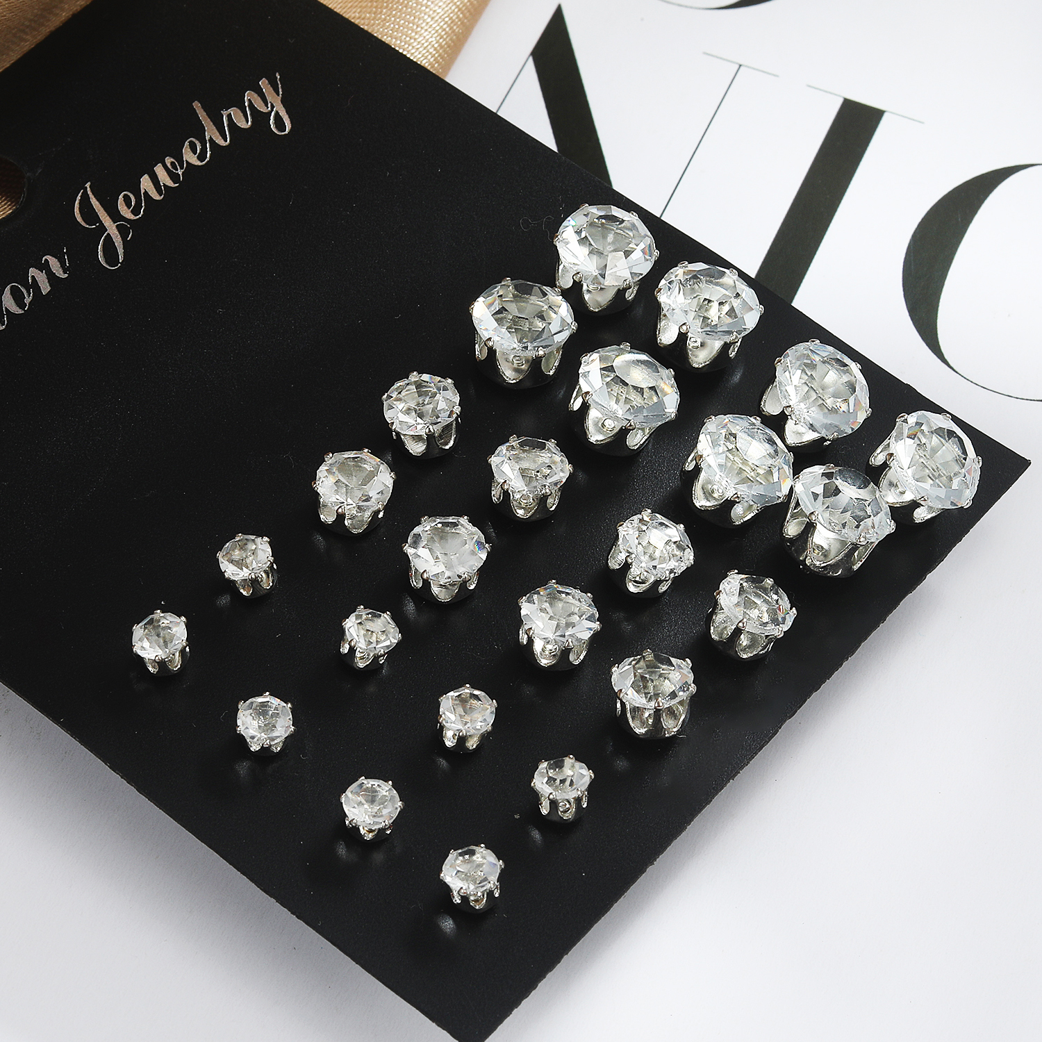 12 Unidades De Brincos De Diamante Branco De Zircônia Conjunto De Joias Minimalistas Coreanas