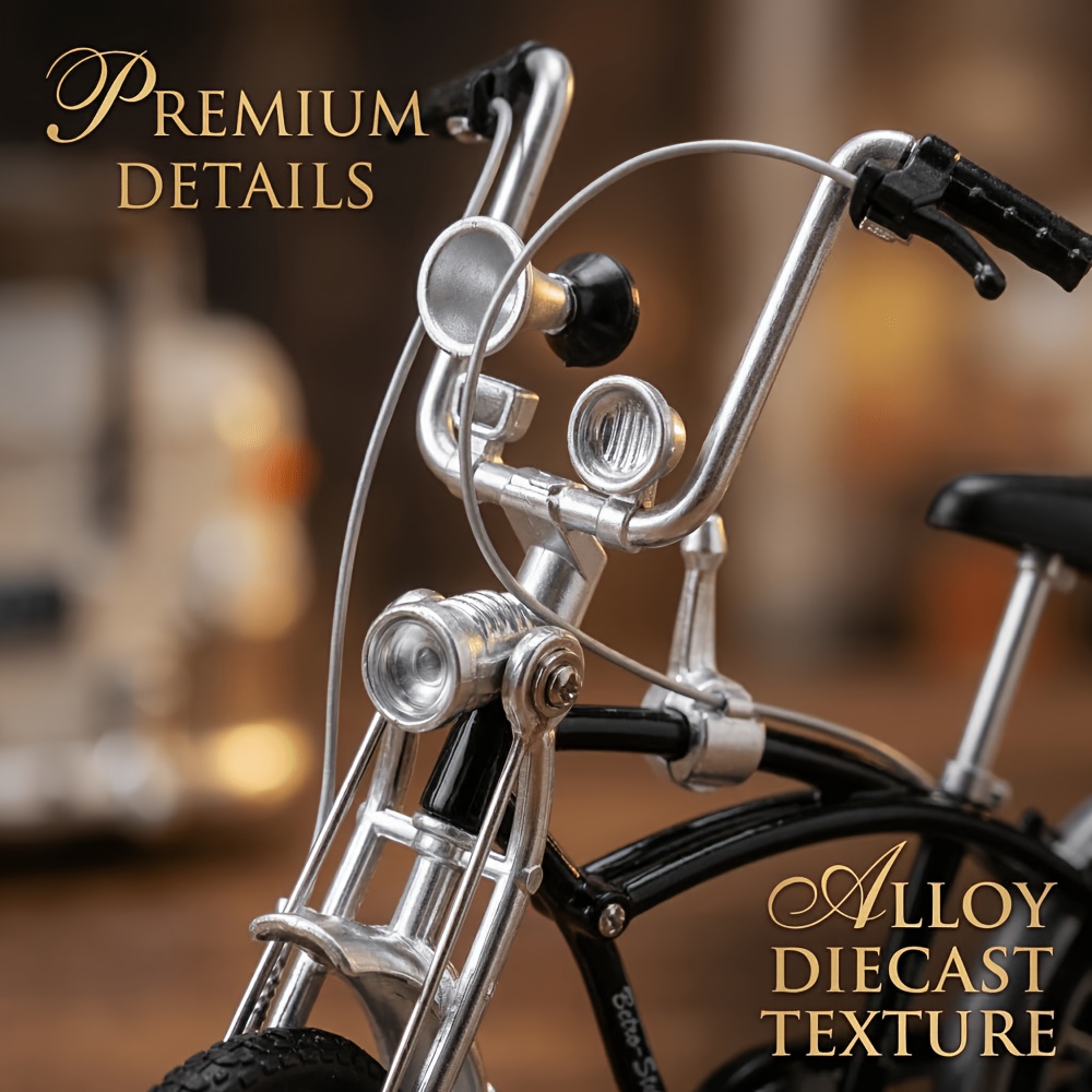 Bicicleta miniatura vintage de liga leve, clássico modelo de mini bicicleta com guidão alto, item nostálgico de metal