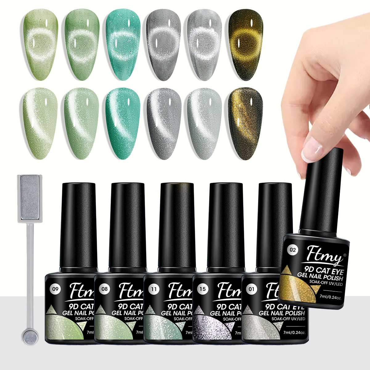 Conjunto de 6 cores, esmalte em gel olho de gato holográfico, conjunto de imersão UV LED, kit de unhas
