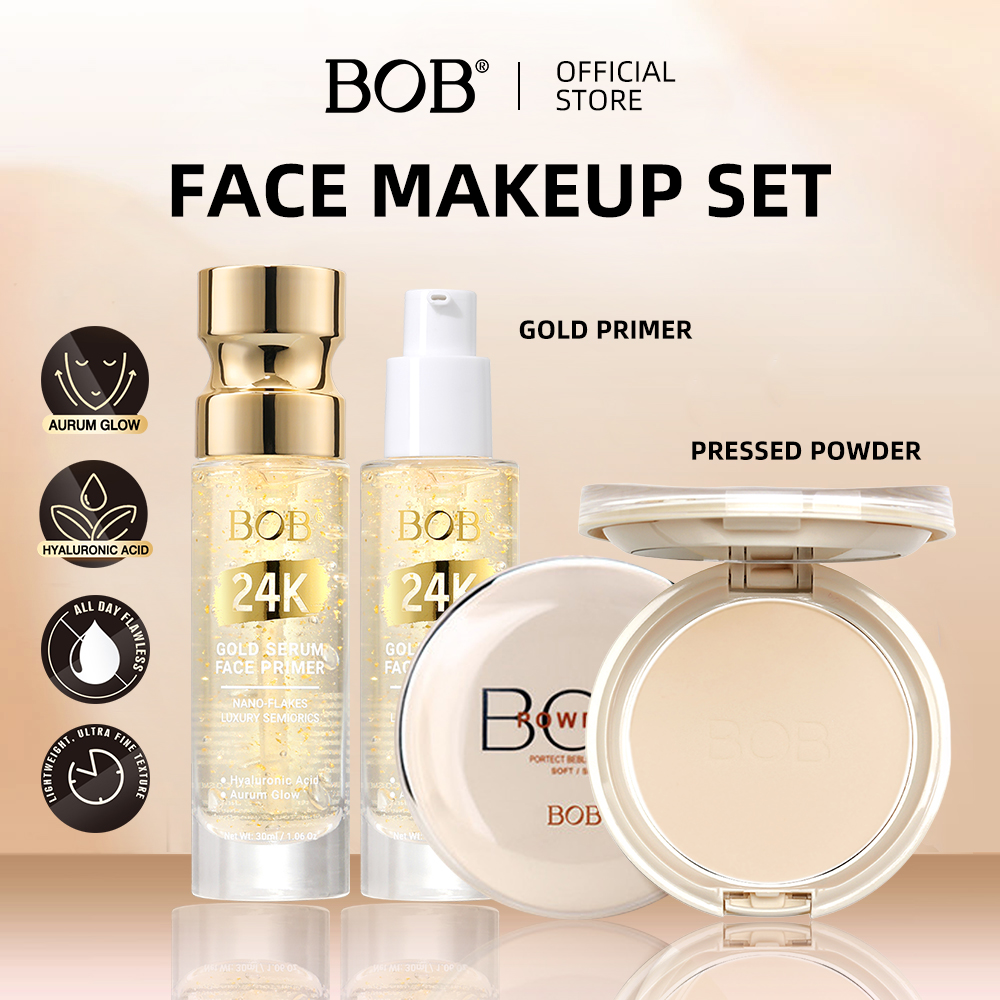BOB Primer de Maquiagem & Pó Facial, Hidratante invisível para poros, Corretivo, Ilumina o rosto, Longa duração, Não