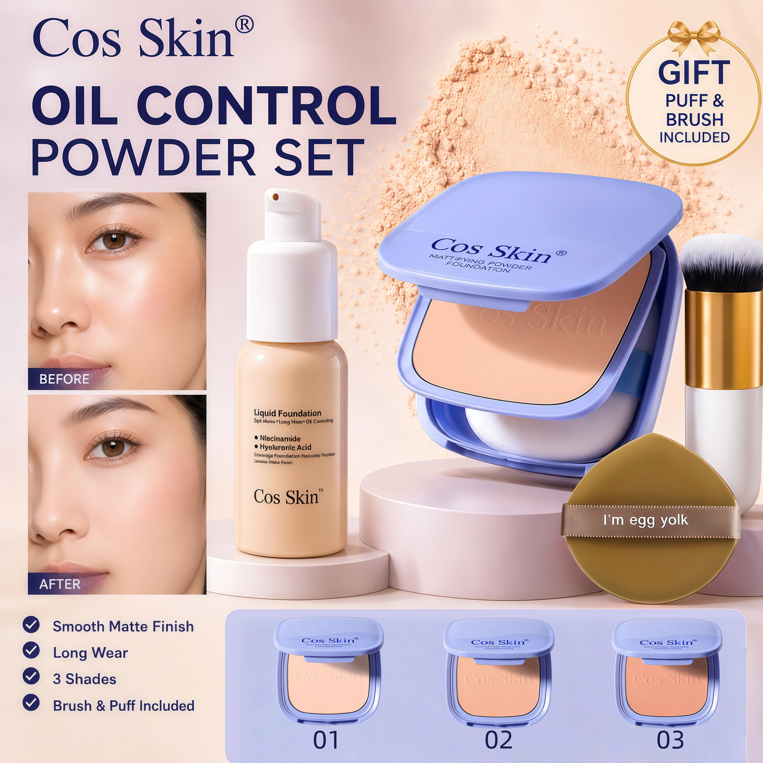 Conjunto Compacto De Corretivo E Base – Natural À Prova D'água , Leve , Hidratante , De Longa Duração , Controle De Oleo