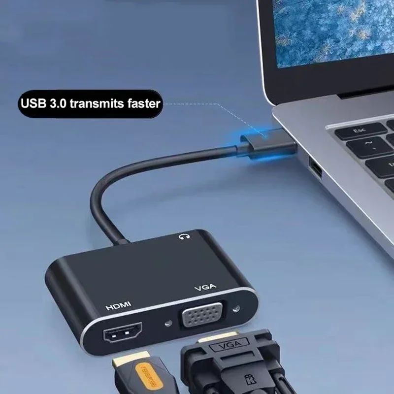 1080p 2 em 1 Conversor Adaptador USB 3.0 para HDMI e VGA de Áudio e Vídeo para PC, Laptop, Projetor, MacBook, Windows