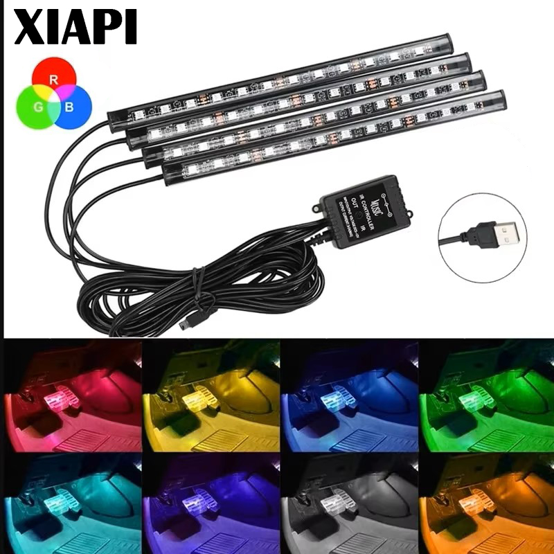 Kit de Acessórios de Luz Ambiente RGB com Tira de LED Neon para Interior de Carro, Controle por Aplicativo ou Controle