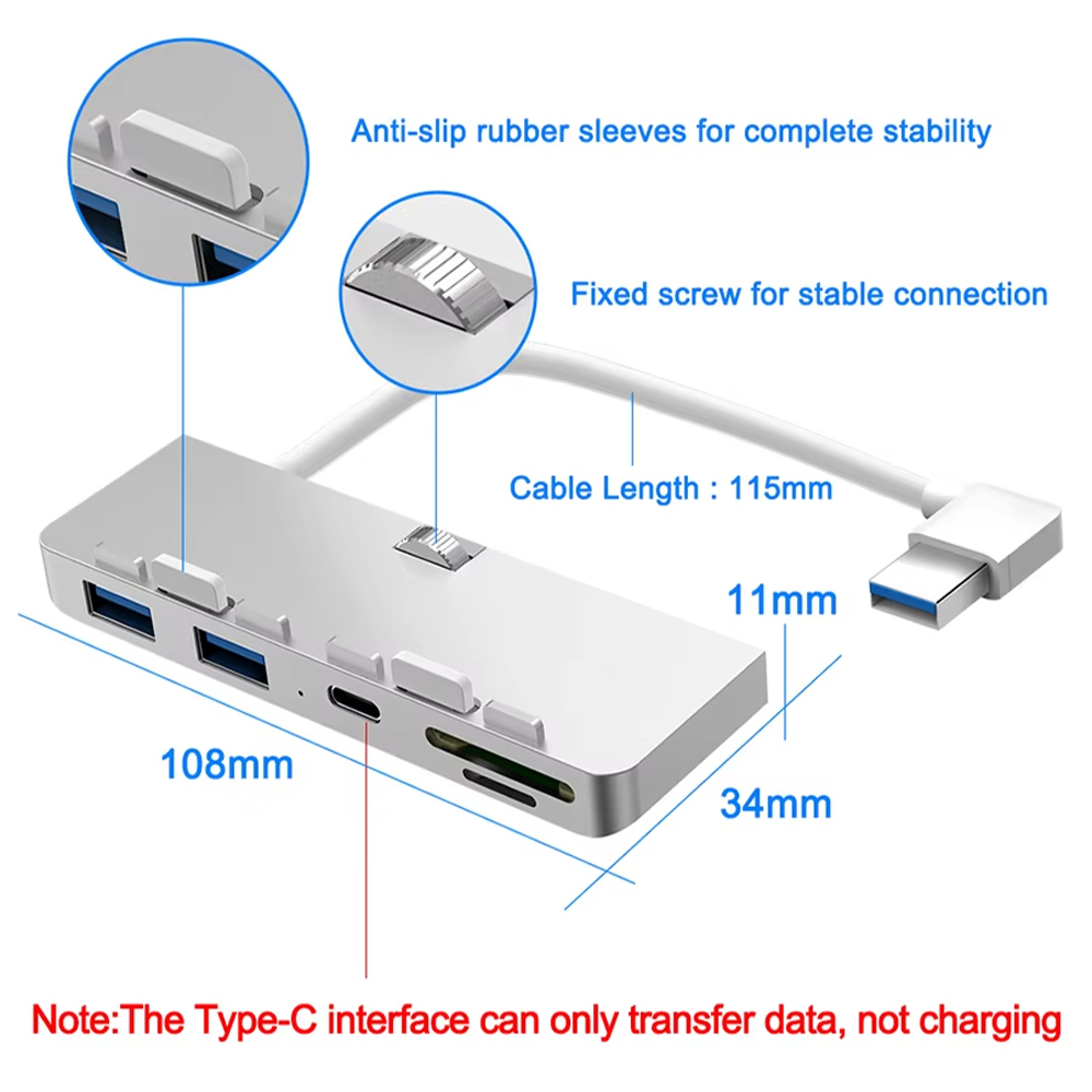 Hub USB 3.0 Multifuncional com Adaptador Tipo-C, Divisor com Leitor de Cartões TF/SD, Tipo-Presilha para iMac 21.5 27