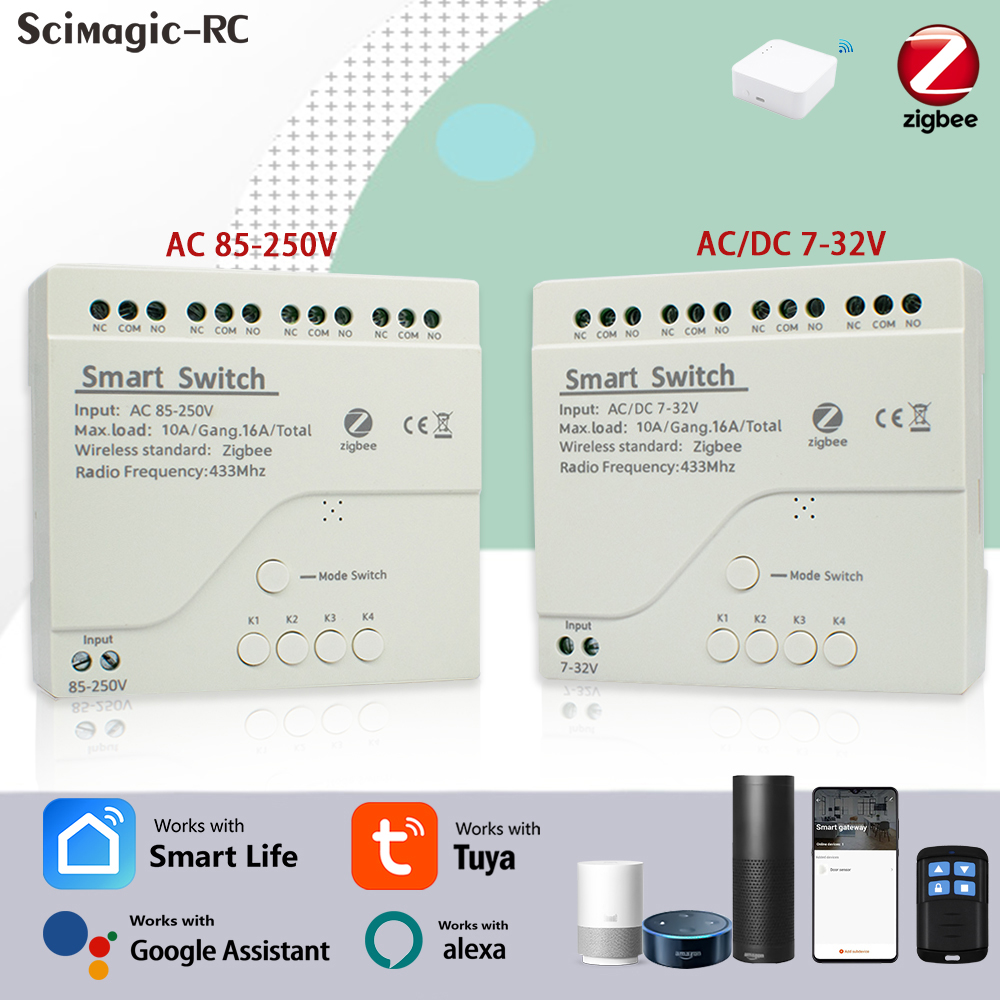 Controlador de Motor Interruptor Inteligente Zigbee 5V 12V 220V 7-32V 85-250V 4 Canais Módulo Interruptor Relé Tuya APP