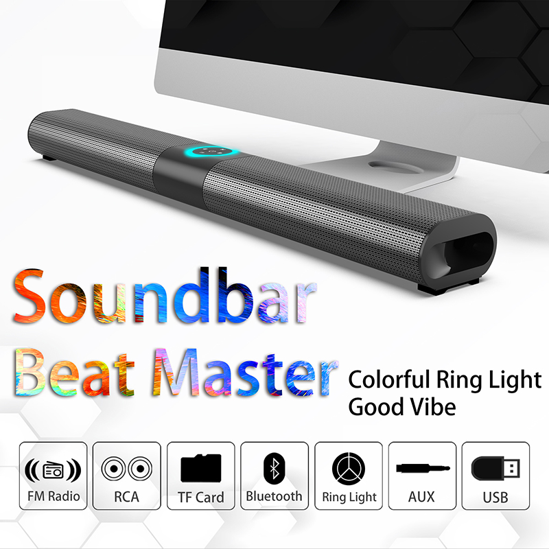 Barra de som Bluetooth com subwoofer e rádio FM, caixa de som portátil para TV, música sem fio, coluna longa挂壁, com