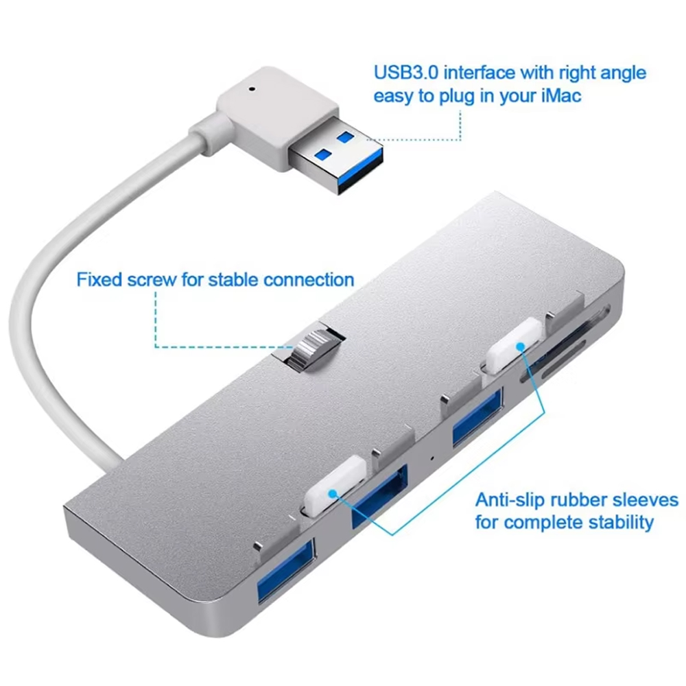Hub USB 3.0 com 3 portas, divisor de adaptador com leitor de cartão TF/SD, para iMac 21,5 27 PRO Slim Unibody,