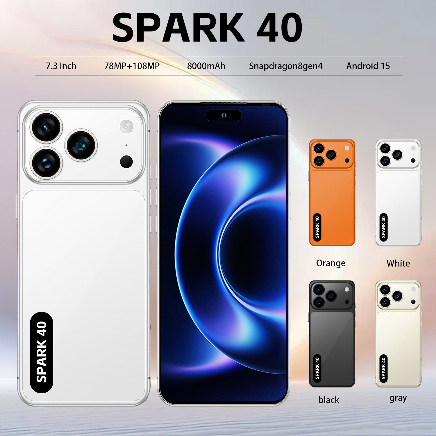 Smartphone 5G de alta qualidade SPARK 40 Best Seller tela grande de 7,3 polegadas desbloqueio facial dual SIM