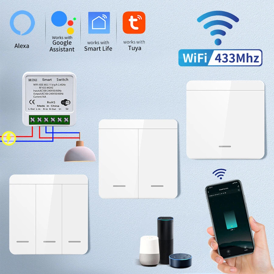 Interruptor Inteligente Para Tuya 2026 Wi-Fi Iluminação RF433MHz Vida Sem Fio APP Controle De Voz Funciona Com Alexa