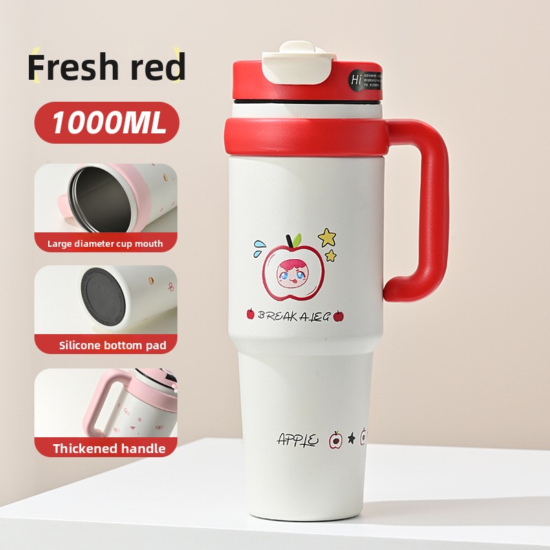 Copo para carro com grande capacidade e alça, copo portátil com gelo, copo com canudo, copo térmico de aço inoxidável