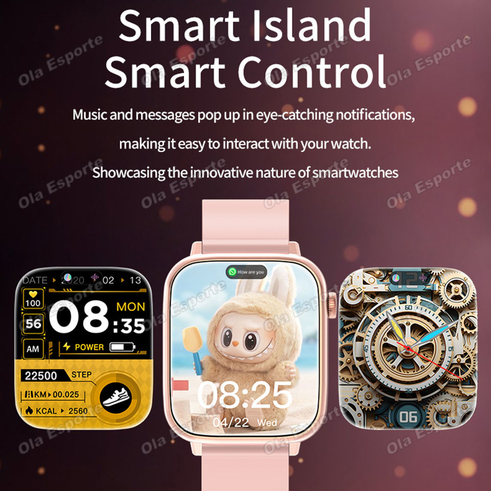 Novo Smartwatch Feminino com tela de 1,83 polegadas, mostradores personalizados, à prova d'água, relógio inteligente