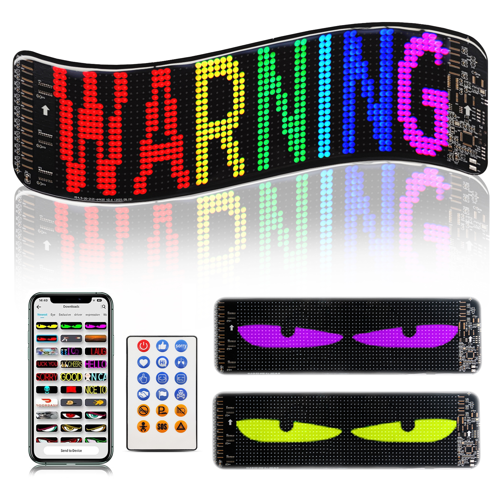 Luz LED De Tela Macia Para Carro Com Display De Animação De Janela Programável Design De Mau Olhado Colorido