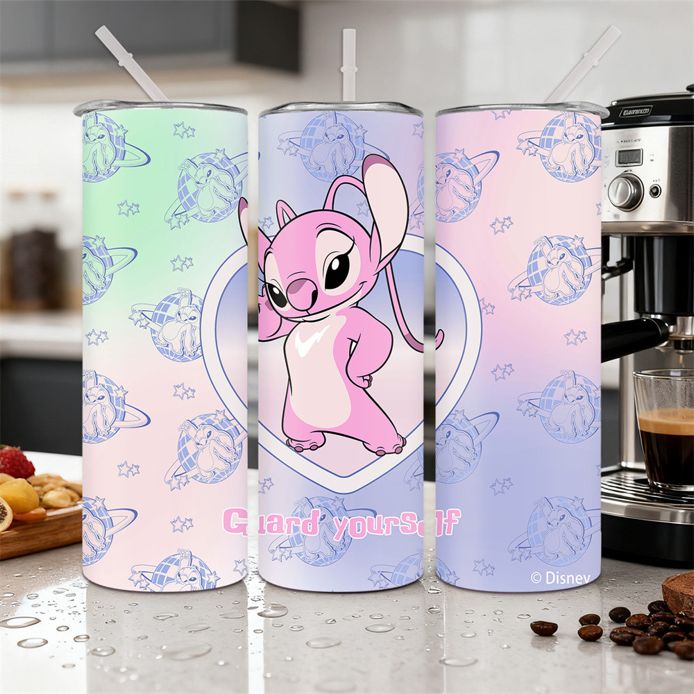 Copo De Água Gradiente DISNEY Stitch E Anjo Com Design De Coração Fofo Aço Inoxidável Caneca De Viagem Isolada 20 Onças
