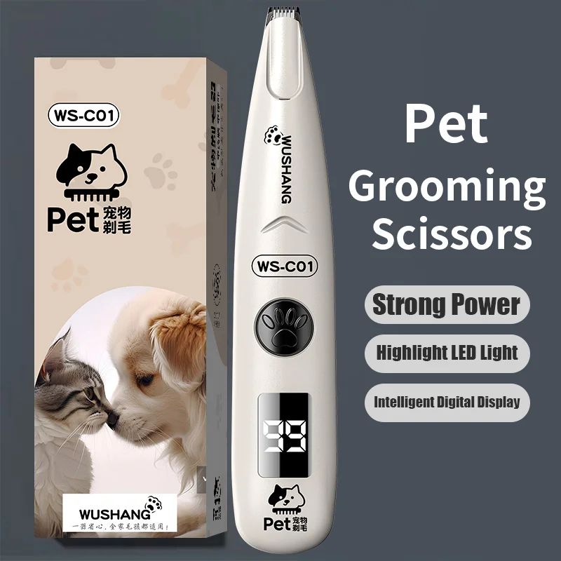 Tira de Luz LED para Tosquiadeira de Animais de Estimação para Gatos e Cachorros, Visor Digital com Baixo Ruído e